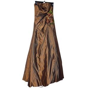 Vintage Jessica McClintock Brown Rose Strapless Prom Ball Gown Size 6 FLAWED